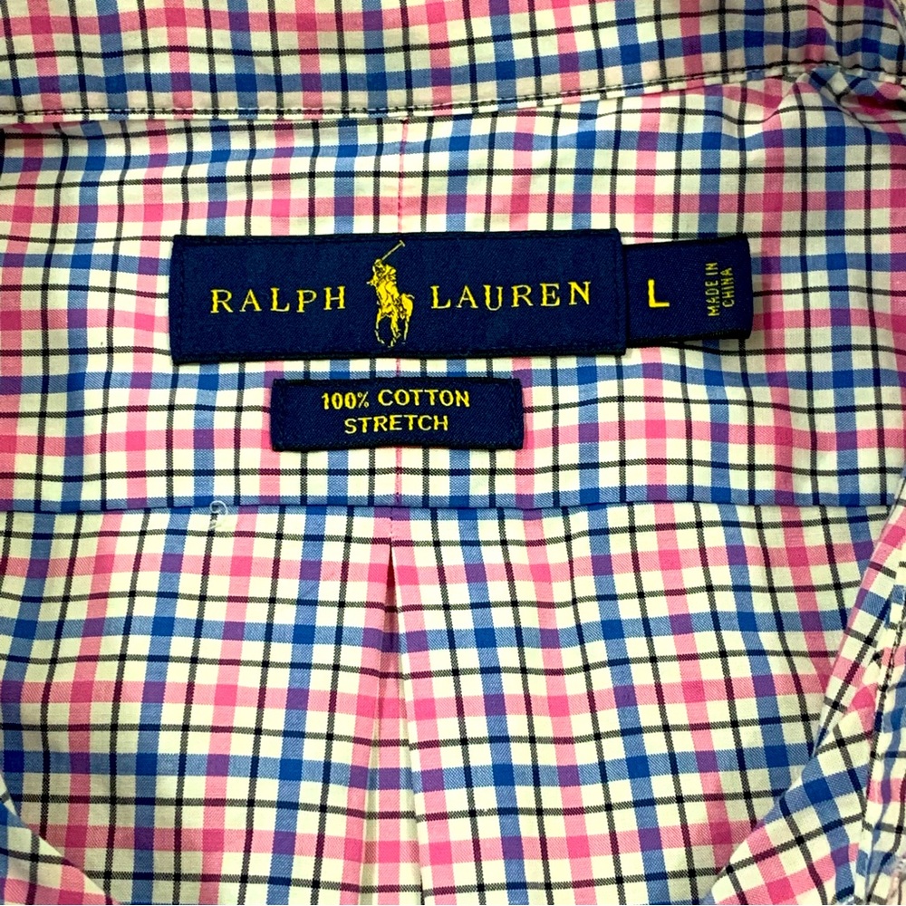Polo Ralph Lauren Men's Size Large Blue Pink Plaid Button Down Long Sleeve Shirt - Picture 4 of 7